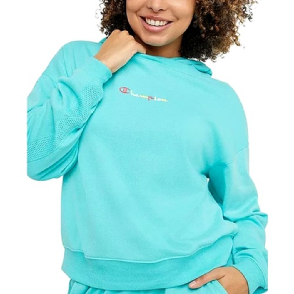 Champion Womens Summer Sweats Campus Sweatshirt Teal Pullover Hoodie Size Large
